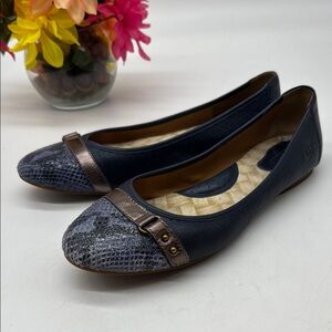 Born Women's Navy Cap toe Bronze snakeskin Ballet Flats Size 9 BFL9024E